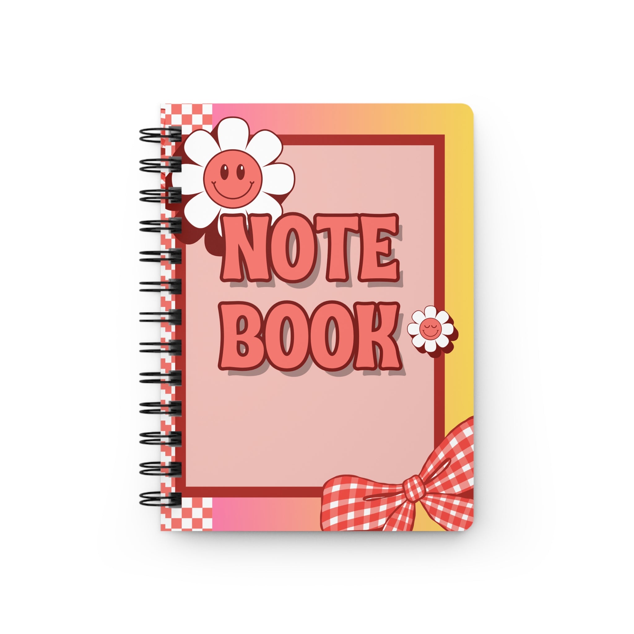 Retro Floral Spiral Notebook — "NOTEBOOK" Pink Gingham Journal
