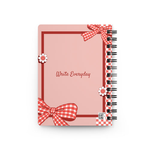 Retro Floral Spiral Notebook — "NOTEBOOK" Pink Gingham Journal